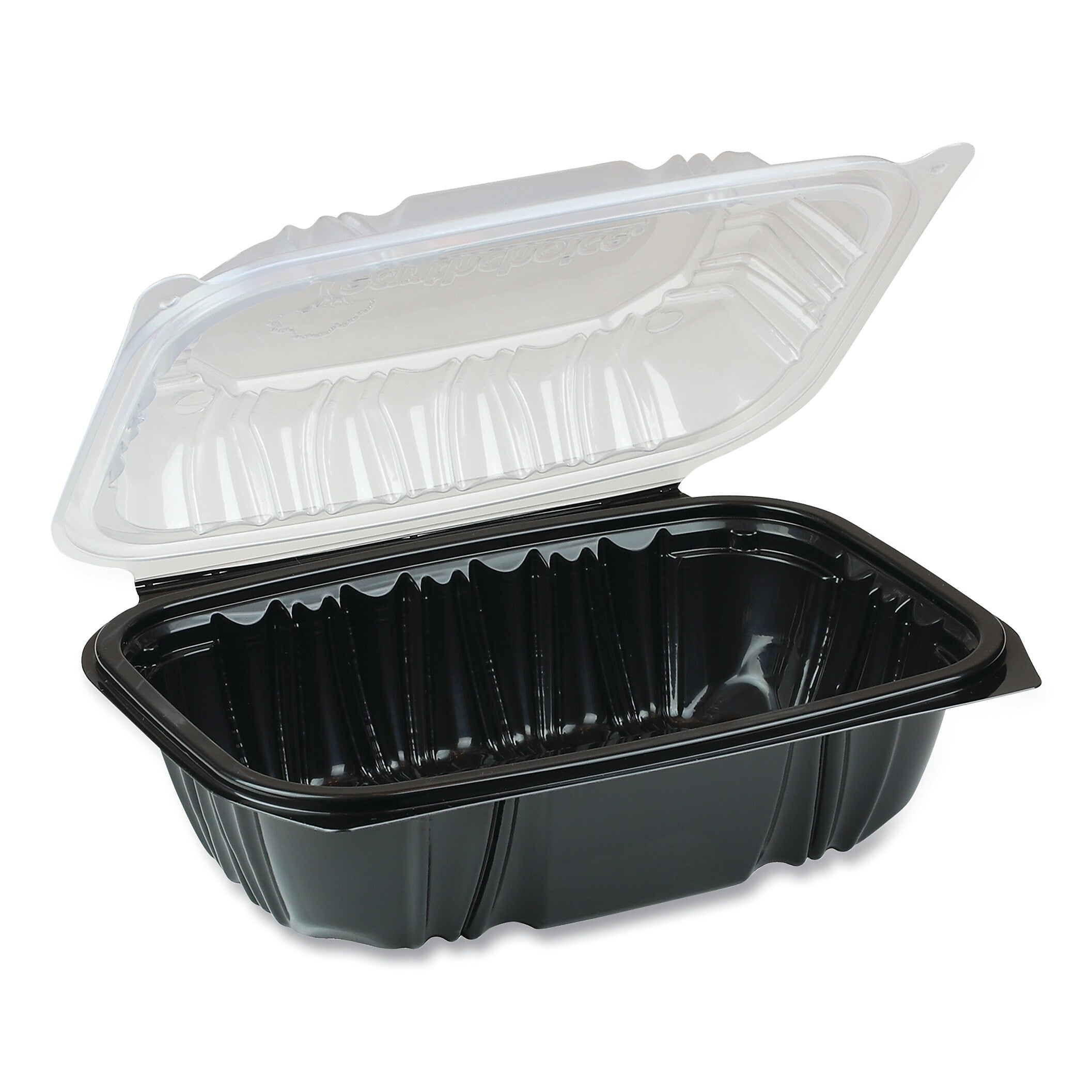 Pactiv Evergreen EarthChoice Dual Color Hinged-Lid Takeout Container, 34 oz., 9 x 6 x 3, 1-Compartment, Black/Clear, 140/Carton
