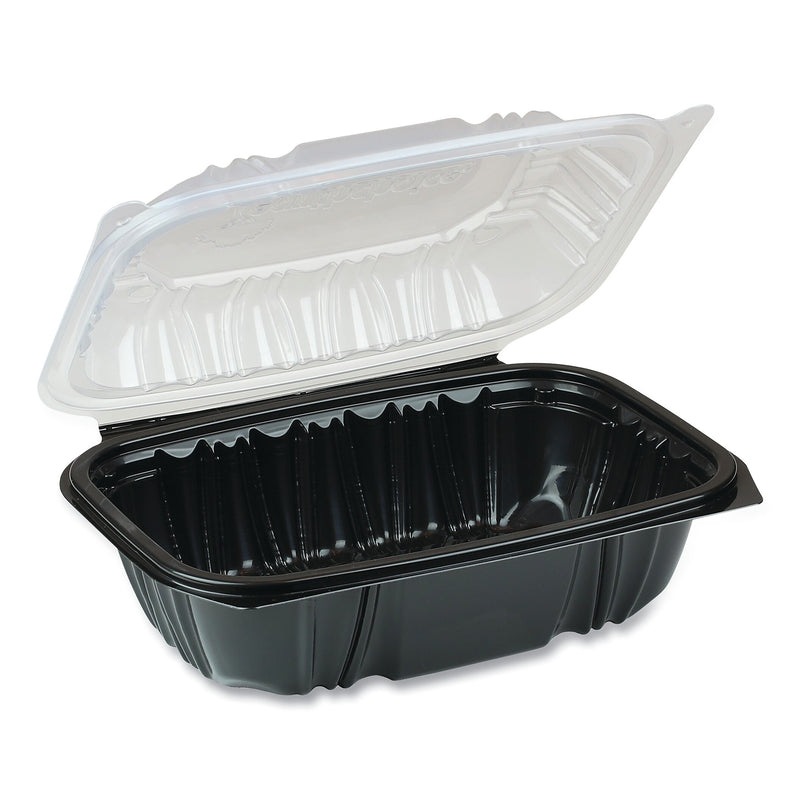Pactiv Evergreen EarthChoice Dual Color Hinged-Lid Takeout Container, 34 oz., 9 x 6 x 3, 1-Compartment, Black/Clear, 140/Carton