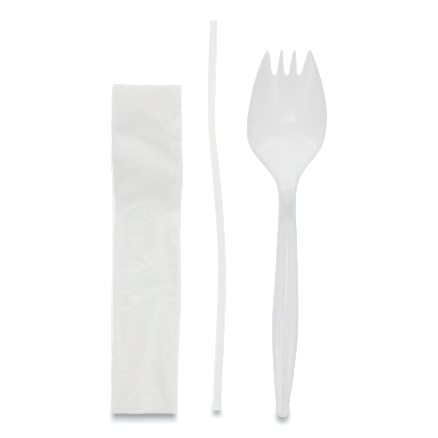 Pactiv Evergreen Fieldware Polypropylene Cutlery Kit, Spork, 10 x 8 Napkin, Standard Straw, Mediumweight, White, 1,000/Carton