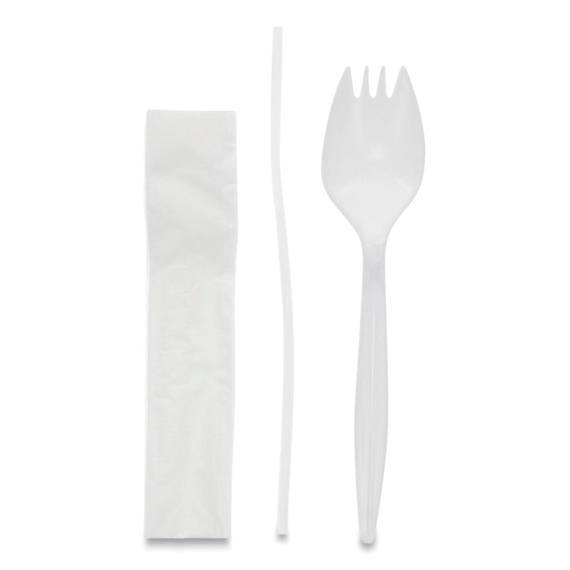 Pactiv Evergreen Fieldware Polypropylene Cutlery Kit, Spork, 10 x 8 Napkin, Standard Straw, Mediumweight, White, 1,000/Carton