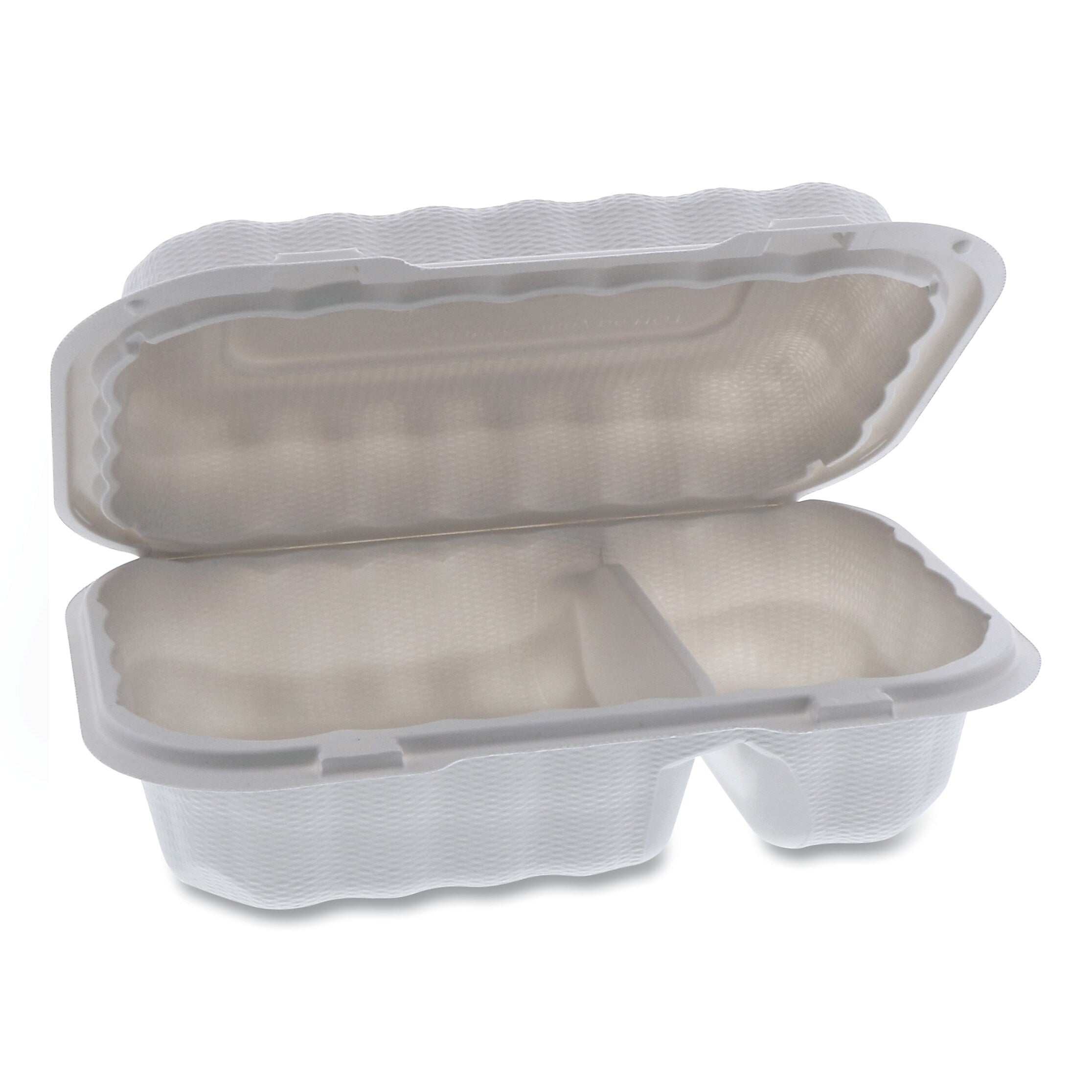 Pactiv Evergreen EarthChoice SmartLock Microwavable Hinged Lid Containers, 2-Compartment, 9 x 6 x 3, White, 270/Carton