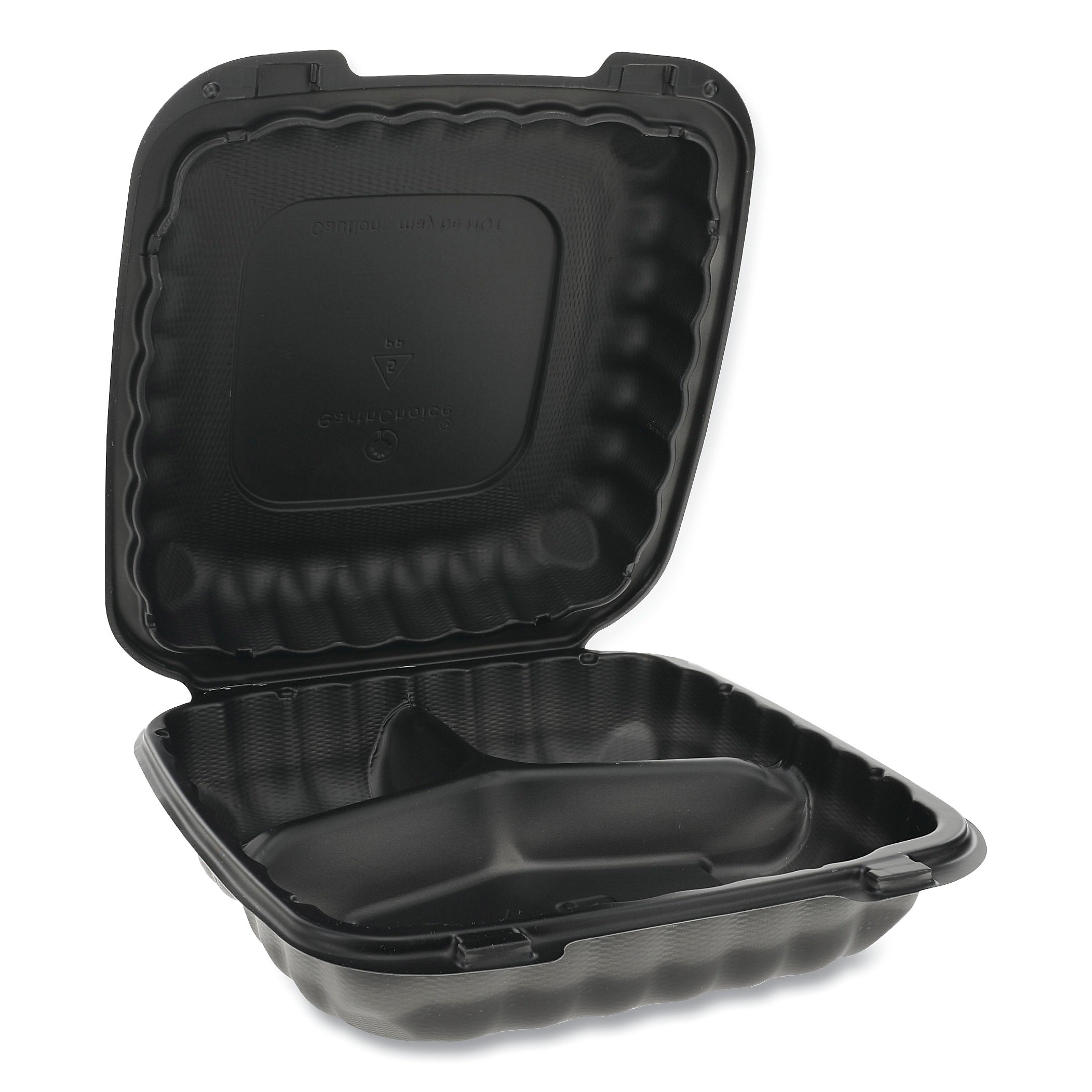 Pactiv Evergreen EarthChoice SmartLock Microwavable Hinged Lid Containers, 3-Compartment, 9.33 x 8.88 x 3.1, Black, 120/Carton