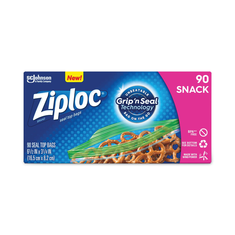 Ziploc Seal Top Snack Bags, 10 oz., 6.5" x 3.25", Clear, 90/Box, 12 Boxes/Carton