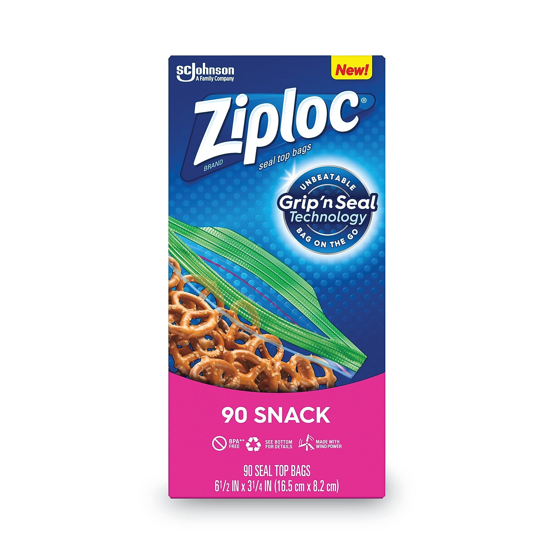 Ziploc Seal Top Snack Bags, 10 oz., 6.5" x 3.25", Clear, 90/Box, 12 Boxes/Carton