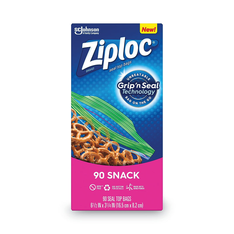 Ziploc Seal Top Snack Bags, 10 oz., 6.5" x 3.25", Clear, 90/Box, 12 Boxes/Carton