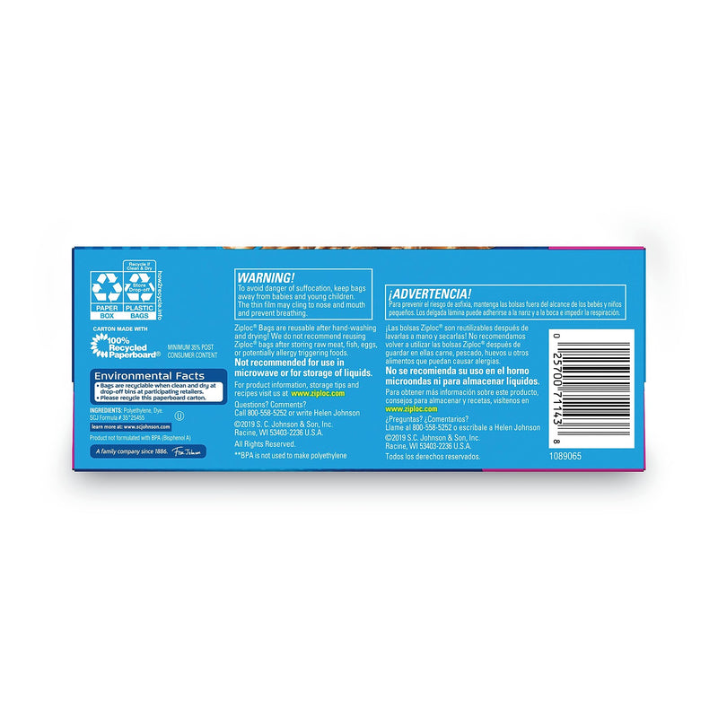 Ziploc Seal Top Snack Bags, 10 oz., 6.5" x 3.25", Clear, 90/Box, 12 Boxes/Carton
