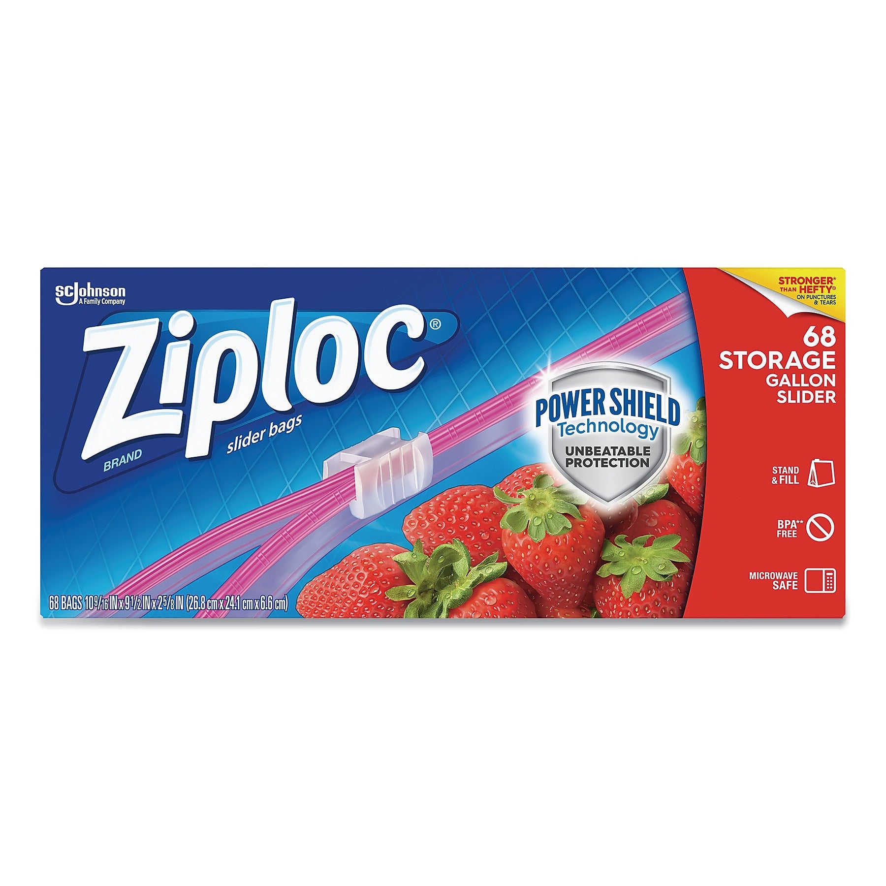 Ziploc Slider Storage Bags, 1 gal, 9.5" x 10.56", Clear, 9/Carton
