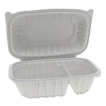 Pactiv Evergreen Vented Microwavable Hinged-Lid Takeout Container, 2-Compartment, 9 x 6 x 3.1, White, 170/Carton