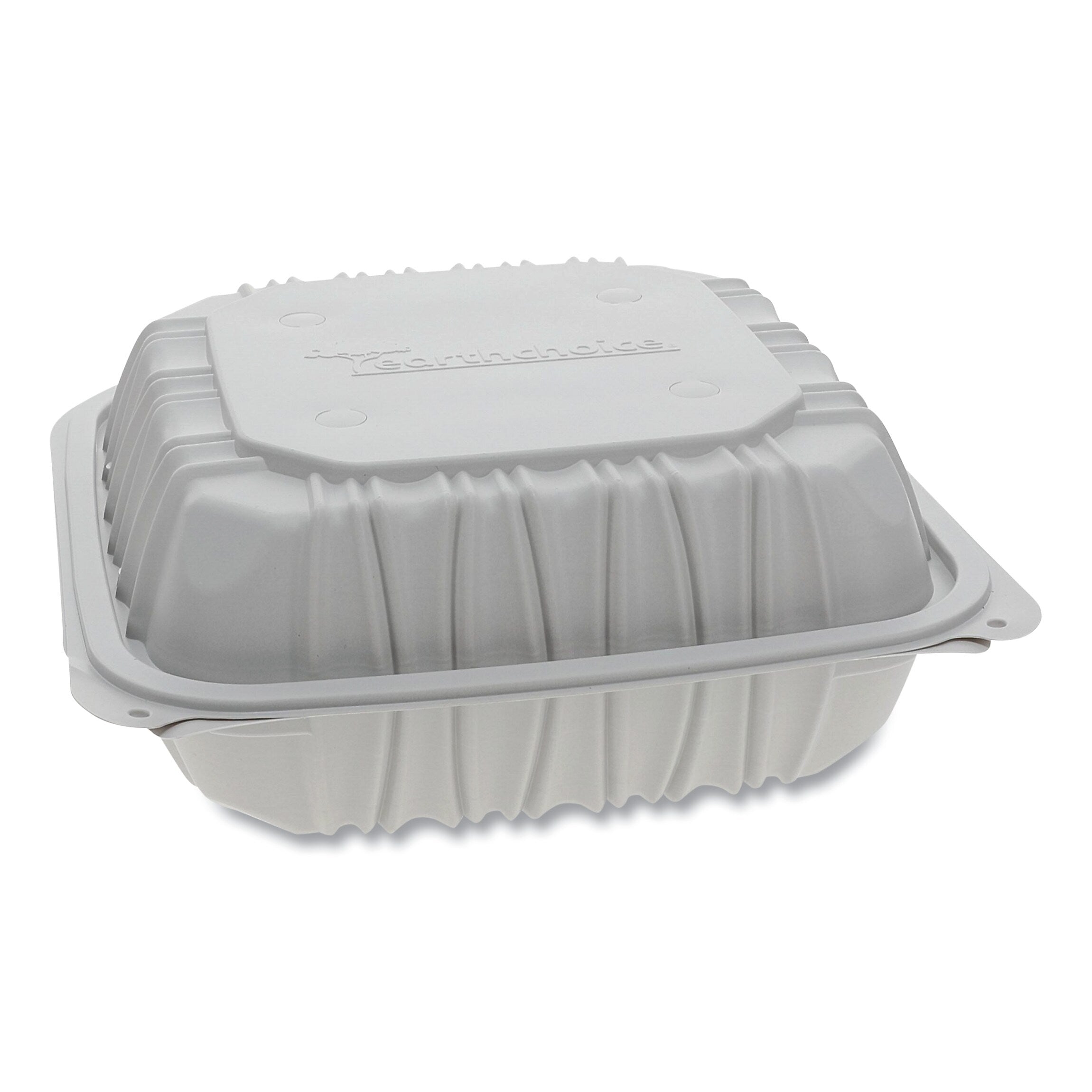 Pactiv Evergreen Vented Microwavable Hinged-Lid Takeout Container, 8.5 x 8.5 x 3.1, White, 146/Carton
