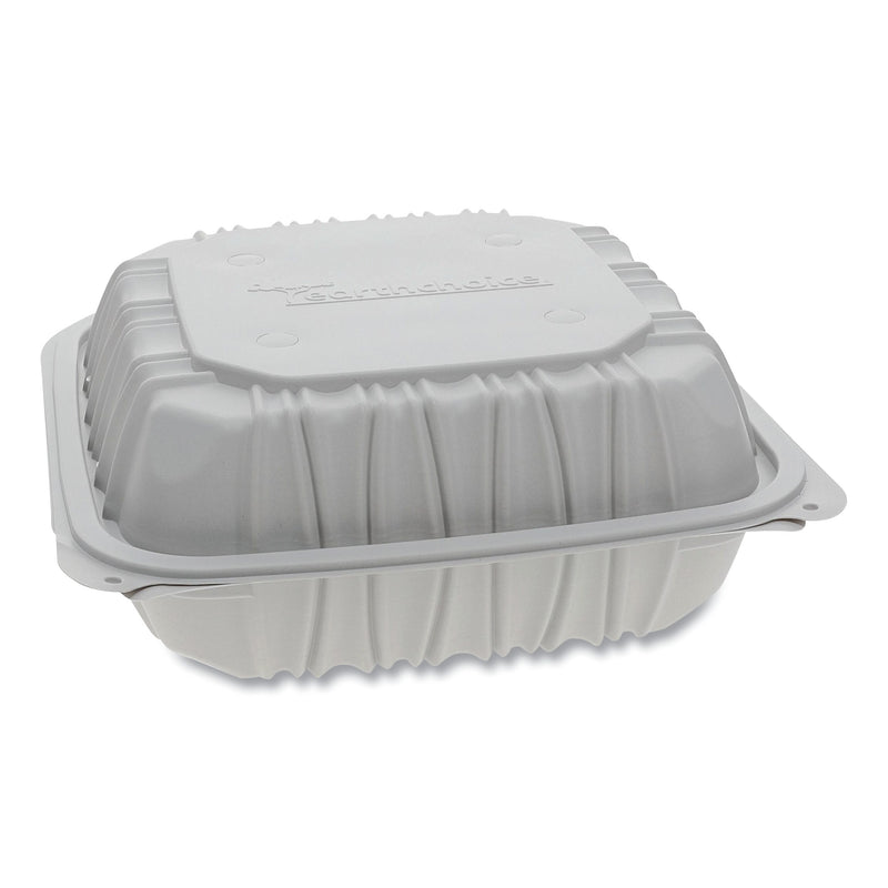 Pactiv Evergreen Vented Microwavable Hinged-Lid Takeout Container, 8.5 x 8.5 x 3.1, White, 146/Carton