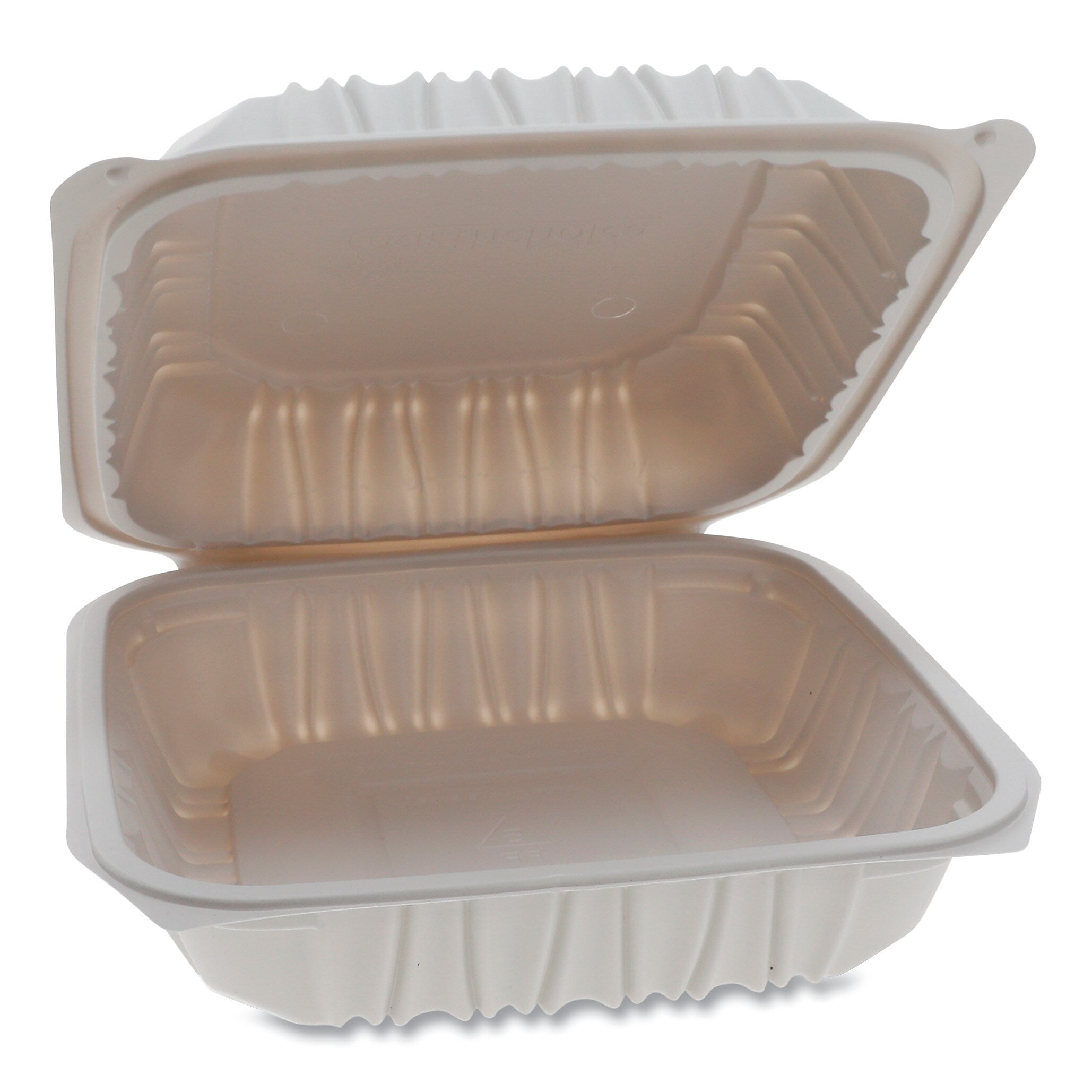 Pactiv Evergreen Vented Microwavable Hinged-Lid Takeout Container, 8.5 x 8.5 x 3.1, White, 146/Carton