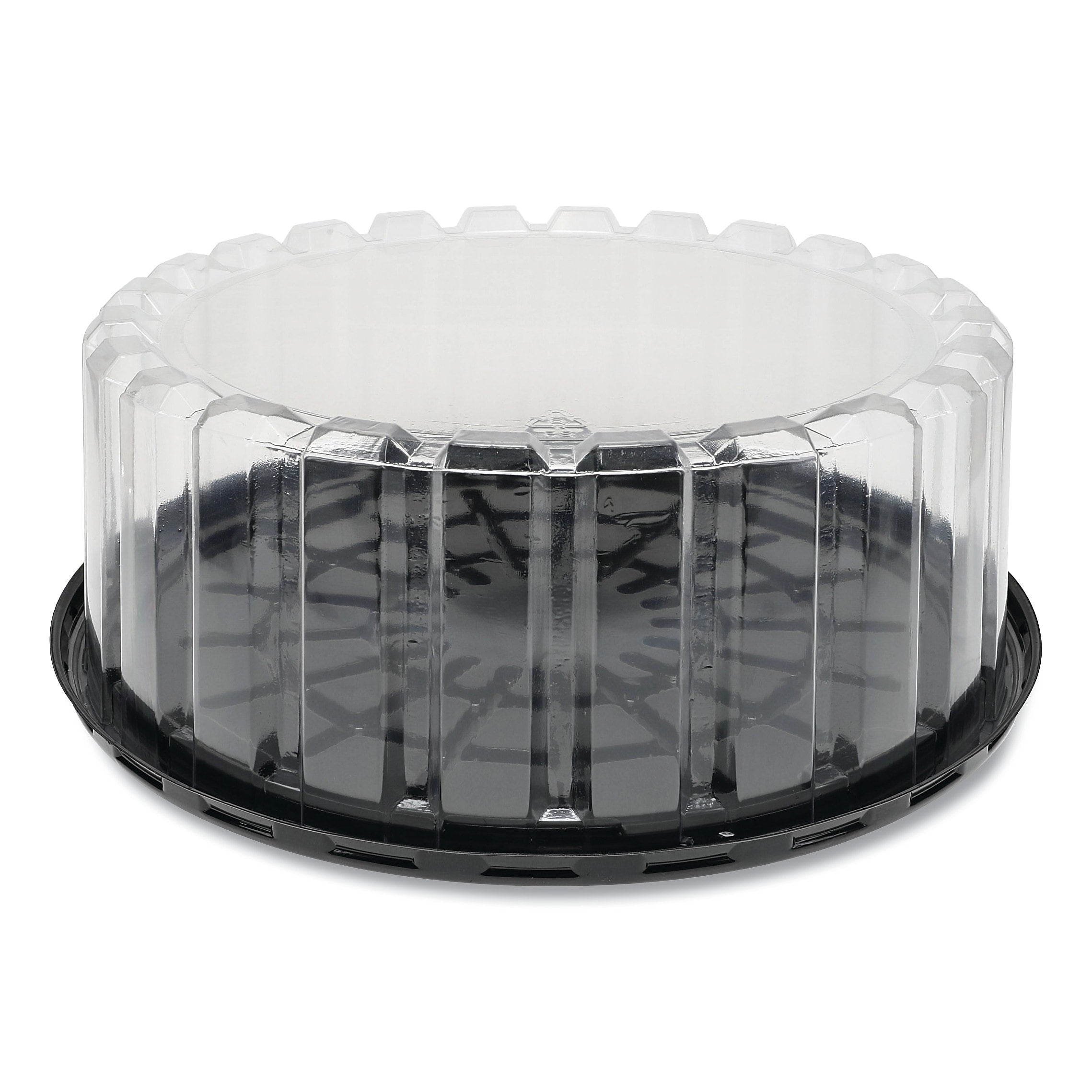 Pactiv Evergreen Round ShowCake 2-Part Cake Container, Shallow 9" Cake Container, 9" Diameter x 3.38"h, Clear/Black, 90/Carton
