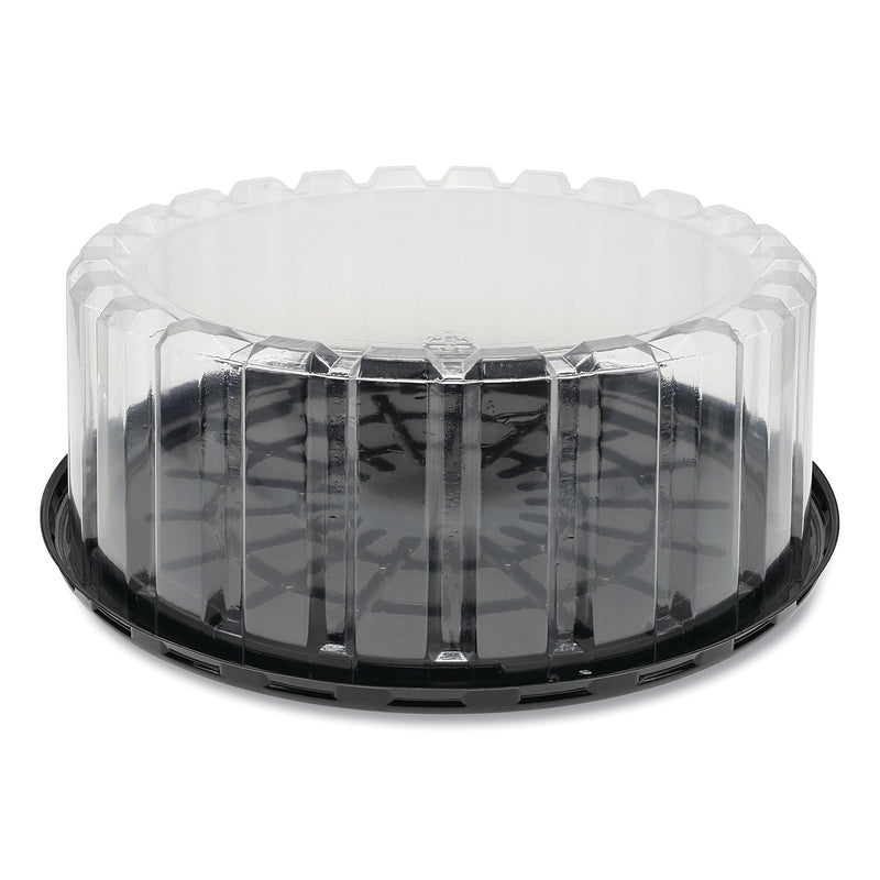 Pactiv Evergreen Round ShowCake 2-Part Cake Container, Shallow 9" Cake Container, 9" Diameter x 3.38"h, Clear/Black, 90/Carton