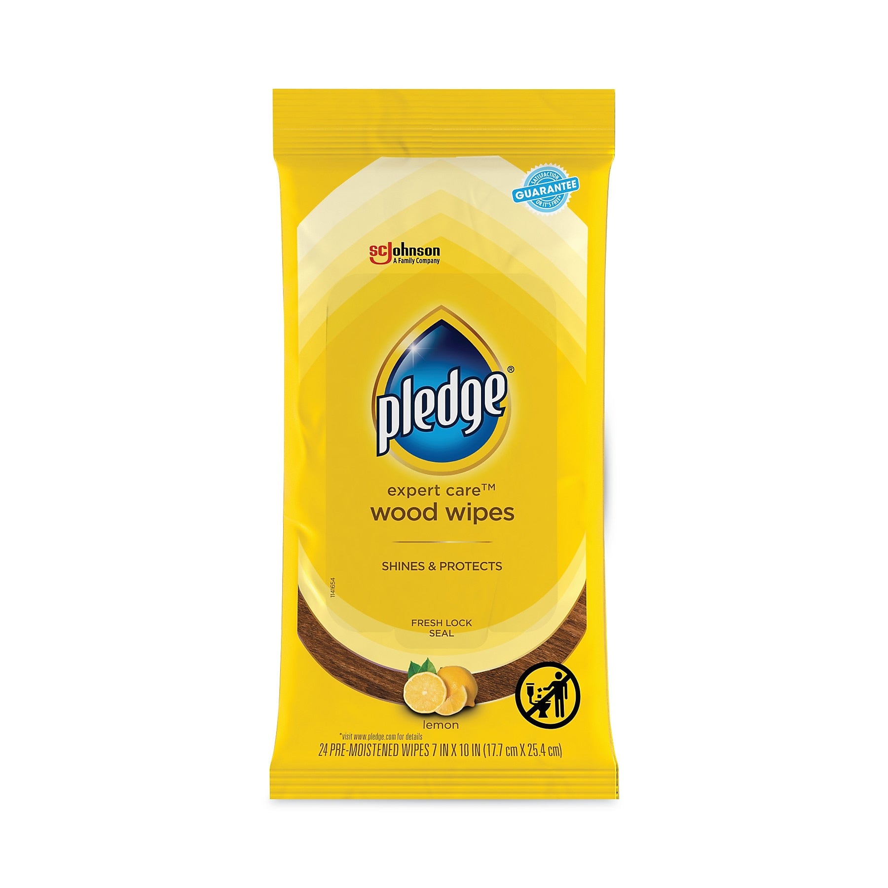 Pledge Lemon Scent Wet Wipes, Cloth, 7 x 10, White, 24/Pack, 12 Packs/Carton