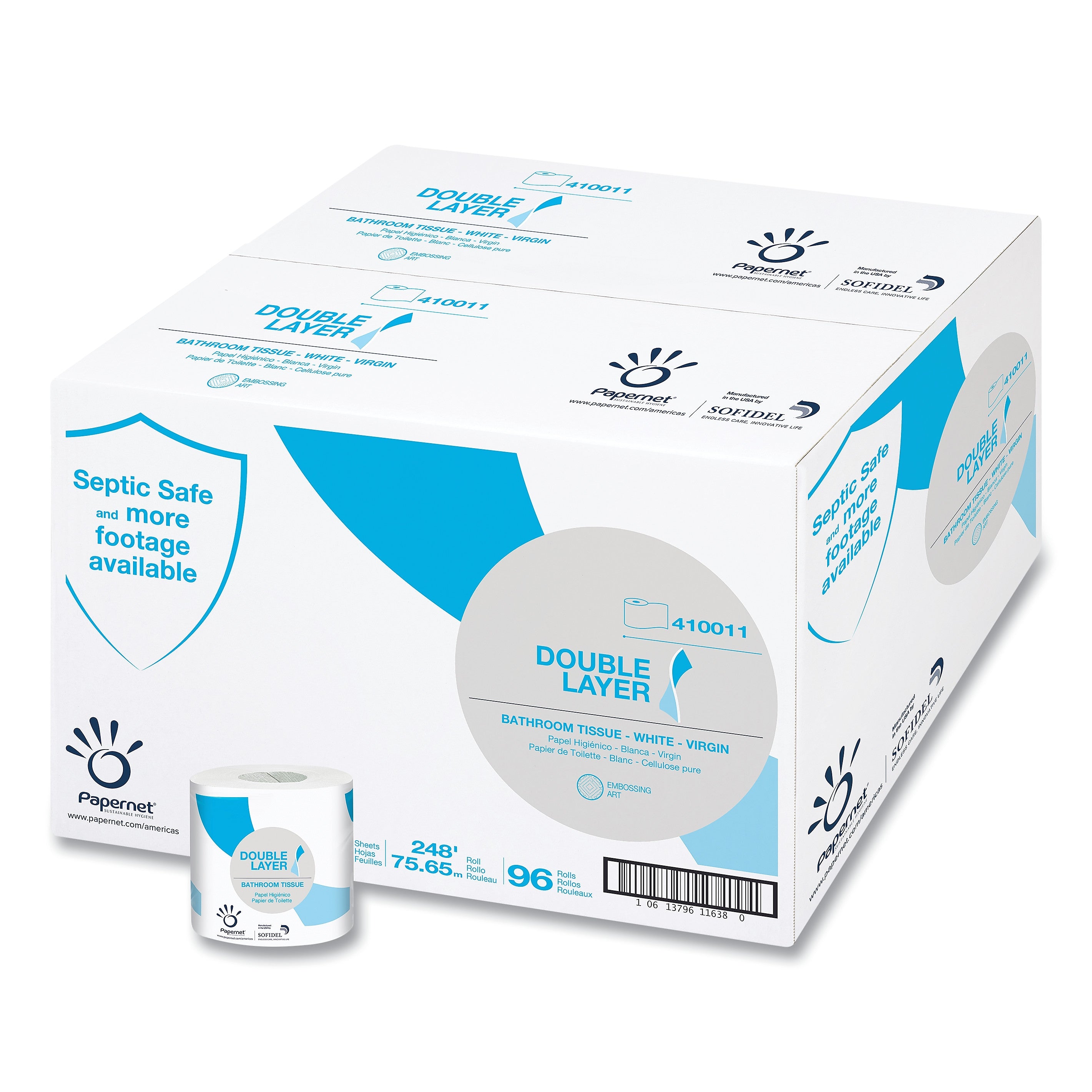Papernet Double Layer Toilet Tissue, Septic Safe, 1-Ply, White, Virgin, 4" x 248 ft., 850 Sheets/Roll, 96 Rolls/Carton
