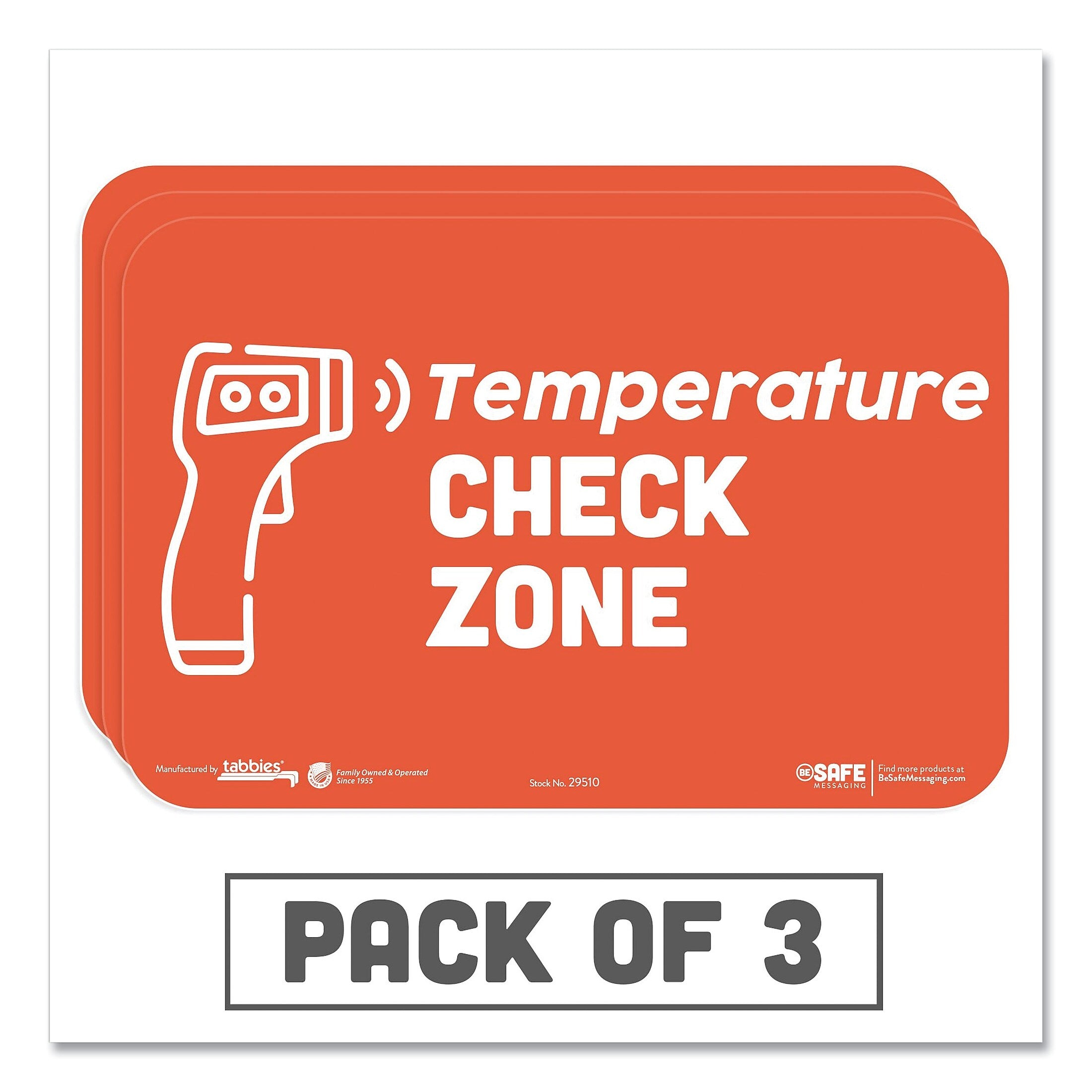 Tabbies BeSafe Messaging Education Wall Signs, 9 x 6, "Temperature Check Zone", 3/Pack