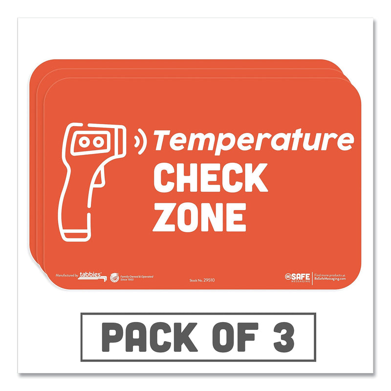 Tabbies BeSafe Messaging Education Wall Signs, 9 x 6, "Temperature Check Zone", 3/Pack