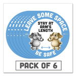 Tabbies BeSafe Messaging Education Floor Signs, Leave Some Space; Stay At Arms Length; Be Safe, 12" dia, White/Blue, 6/Pack