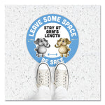 Tabbies BeSafe Messaging Education Floor Signs, Leave Some Space; Stay At Arms Length; Be Safe, 12" dia, White/Blue, 6/Pack