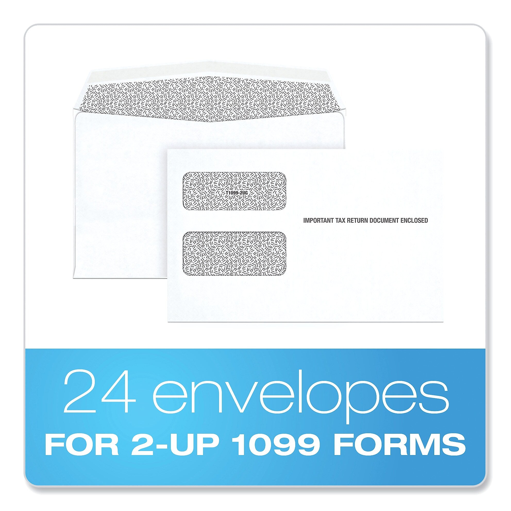 TOPS 1099 Double Window Envelope, Commercial Flap, Gummed Closure, Contemporary Seam, 5.63 x 9, White, 24/Pack