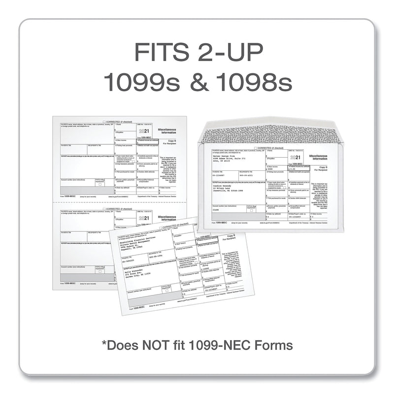 TOPS 1099 Double Window Envelope, Commercial Flap, Gummed Closure, Contemporary Seam, 5.63 x 9, White, 24/Pack