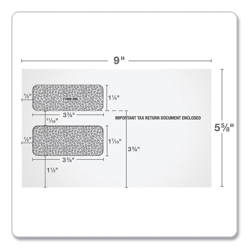 TOPS 1099 Double Window Envelope, Commercial Flap, Gummed Closure, Contemporary Seam, 5.63 x 9, White, 24/Pack
