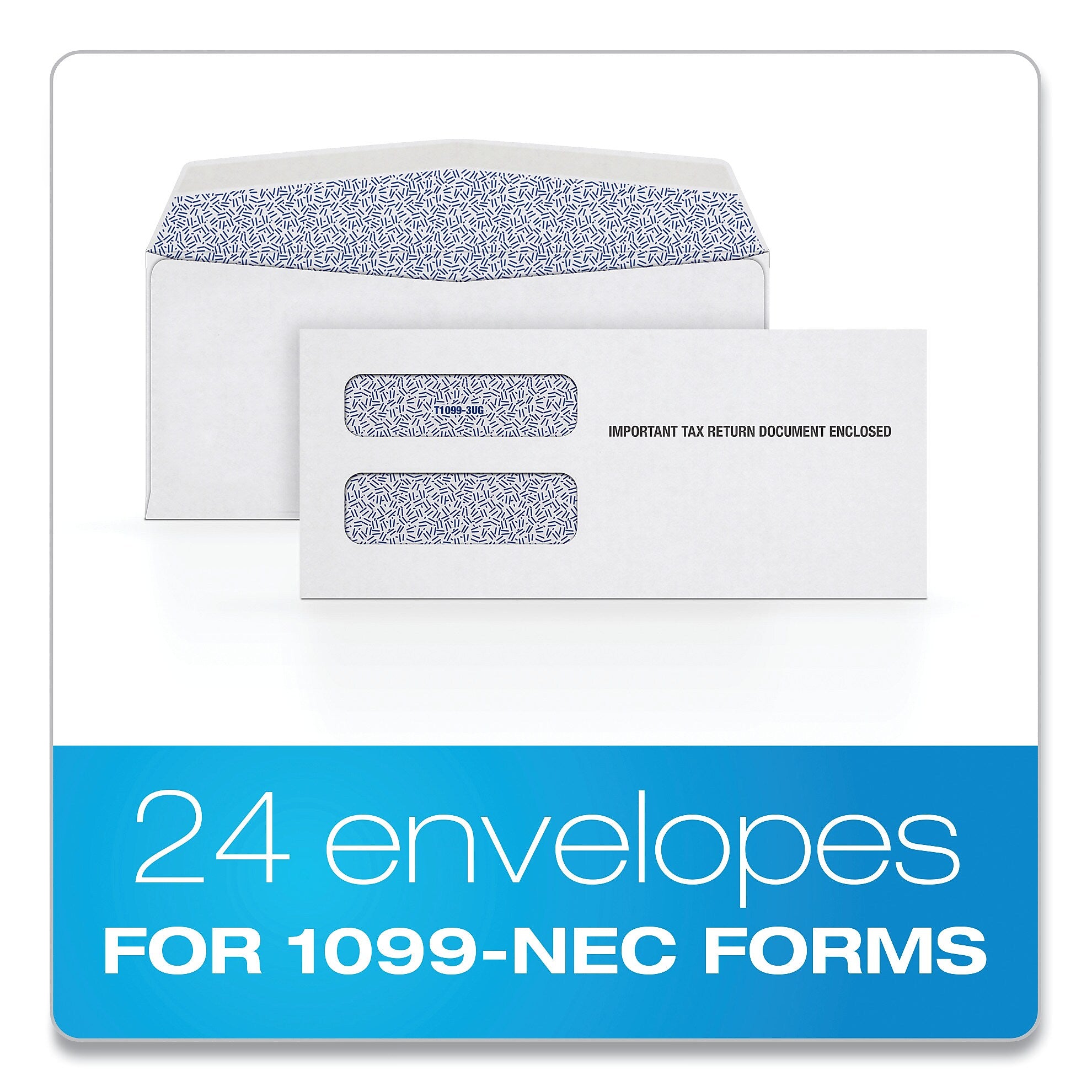 TOPS 1099 Double Window Envelope, Commercial Flap, Gummed Closure, Contemporary Seam, 3.75 x 8.75, White, 24/Pack