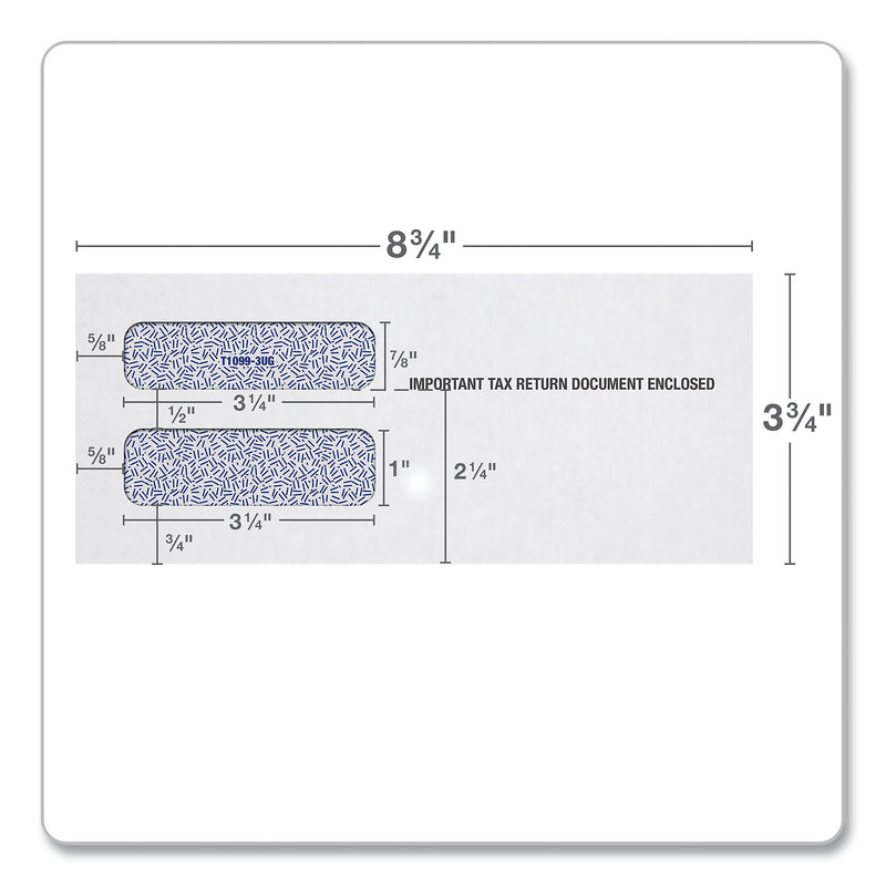 TOPS 1099 Double Window Envelope, Commercial Flap, Gummed Closure, Contemporary Seam, 3.75 x 8.75, White, 24/Pack