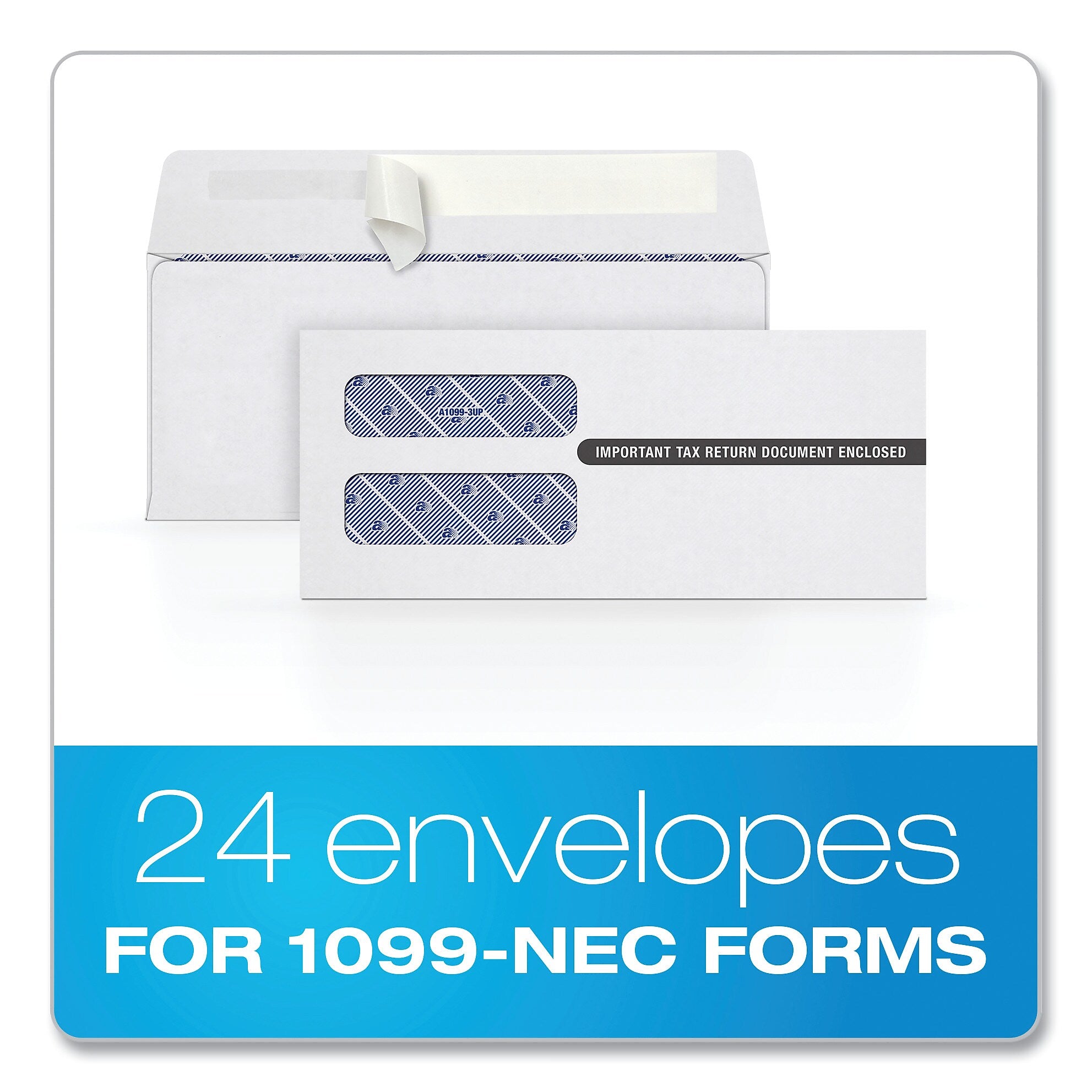 TOPS 1099 Double Window Envelope, Commercial Flap, Self-Adhesive Closure, Contemporary Seam, 3.75 x 8.75, White, 24/Pack