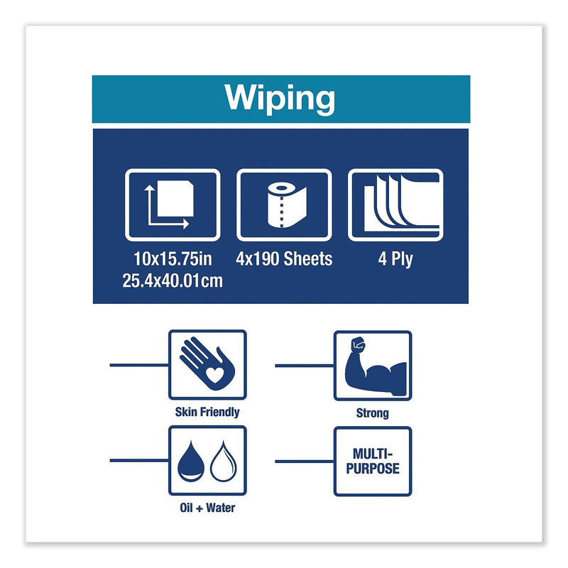 Tork Cleaning Wipers, Blue, 190 Sheets/Roll, 4/Carton (TRK132451A)