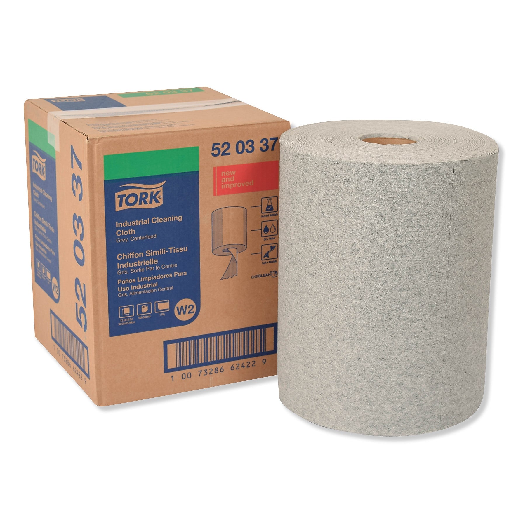 Tork Paper Cleaning Wipers, 10" x 12.6", Gray, 500 Sheets/Roll (TRK520337)