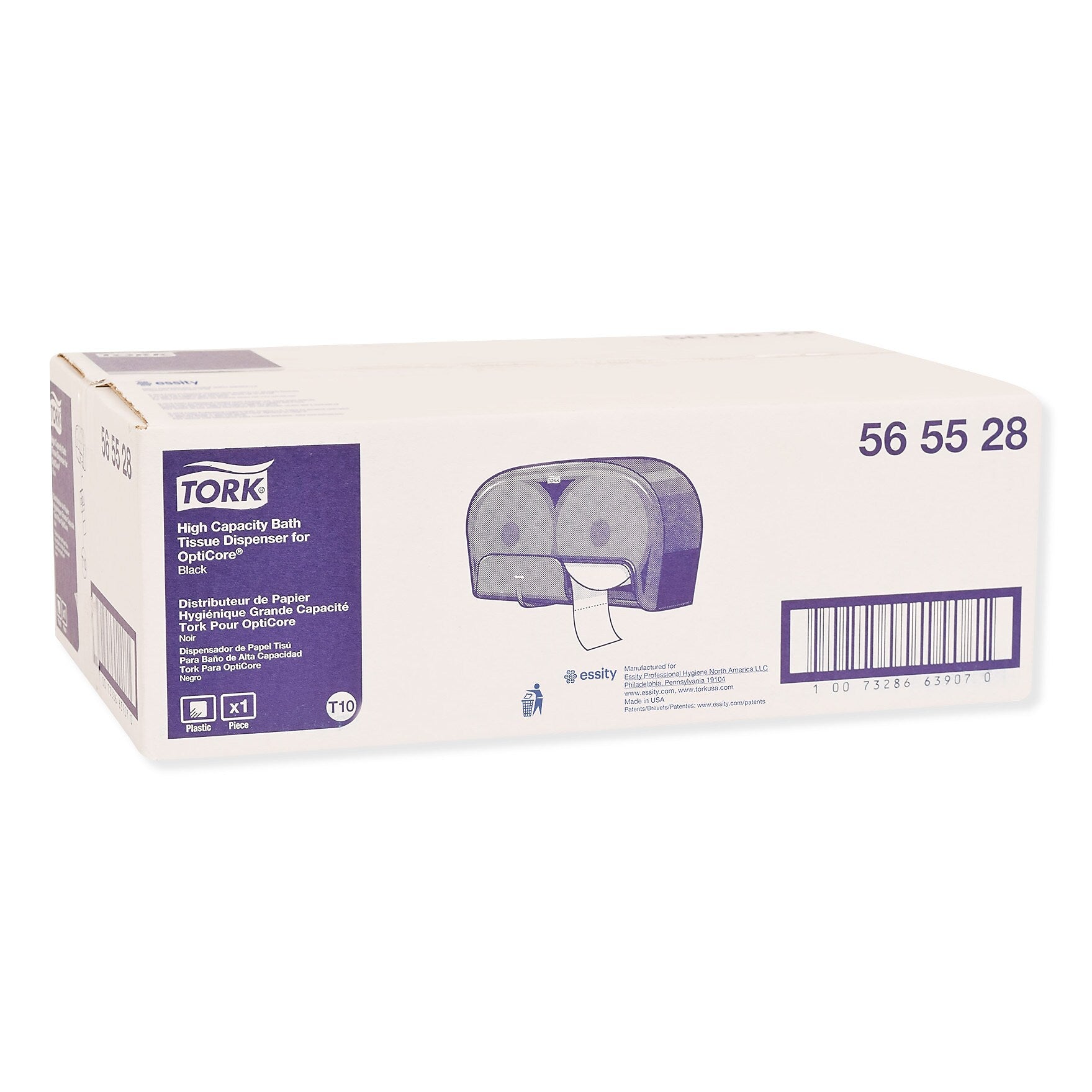 Tork High Capacity Bath Tissue Roll Dispenser for OptiCore, 16.62 x 5.25 x 9.93,Black