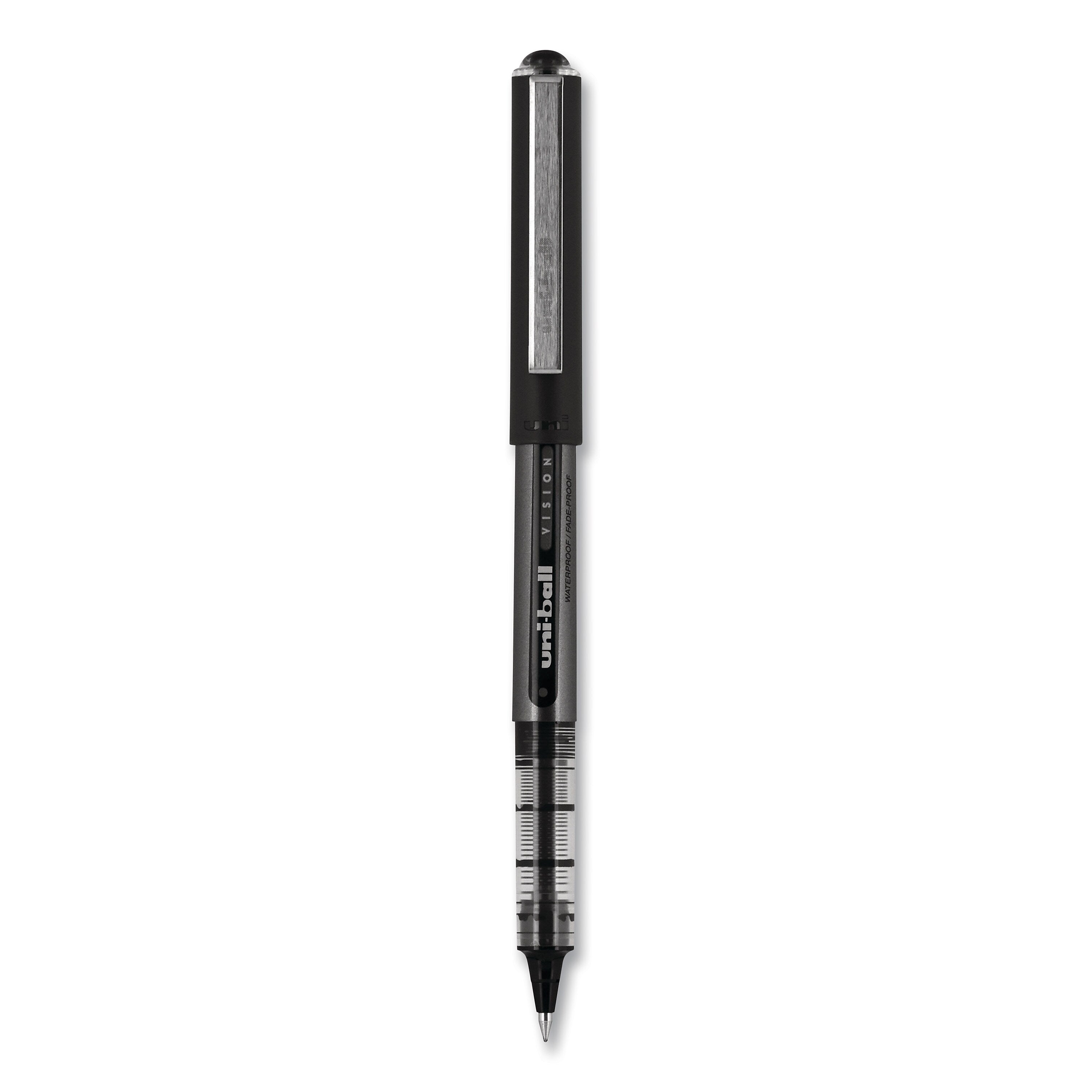 uni-ball VISION Roller Ball Pen, Stick, Bold 1 mm, Black Ink, Black Barrel, Dozen