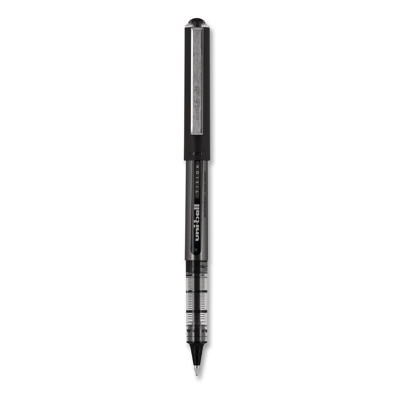 uni-ball VISION Roller Ball Pen, Stick, Bold 1 mm, Black Ink, Black Barrel, Dozen