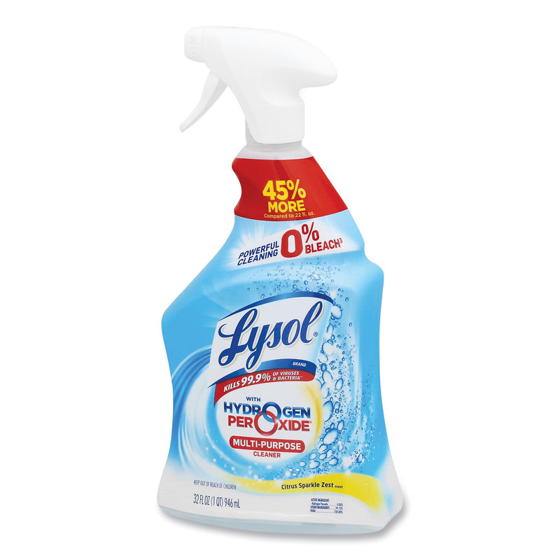 LYSOL Brand Multi-Purpose Hydrogen Peroxide Cleaner, Citrus Sparkle Zest, 32 oz Trigger Spray Bottle, 9/Carton