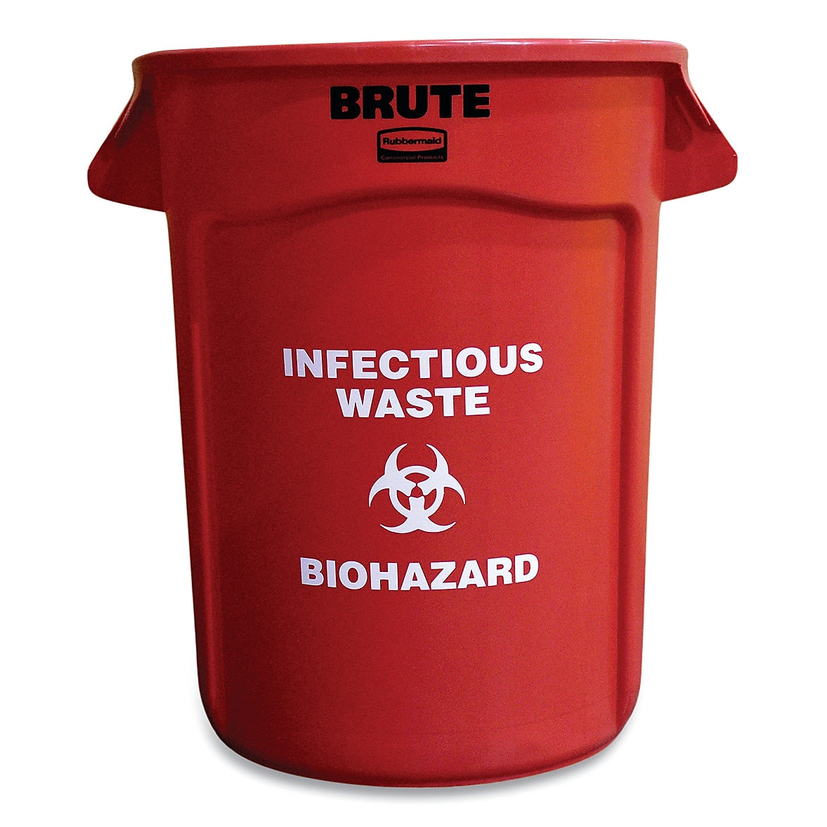 Rubbermaid Commercial Round Brute Container with "Infectious Waste: Biohazard" Imprint, Plastic, 32 gal, Red