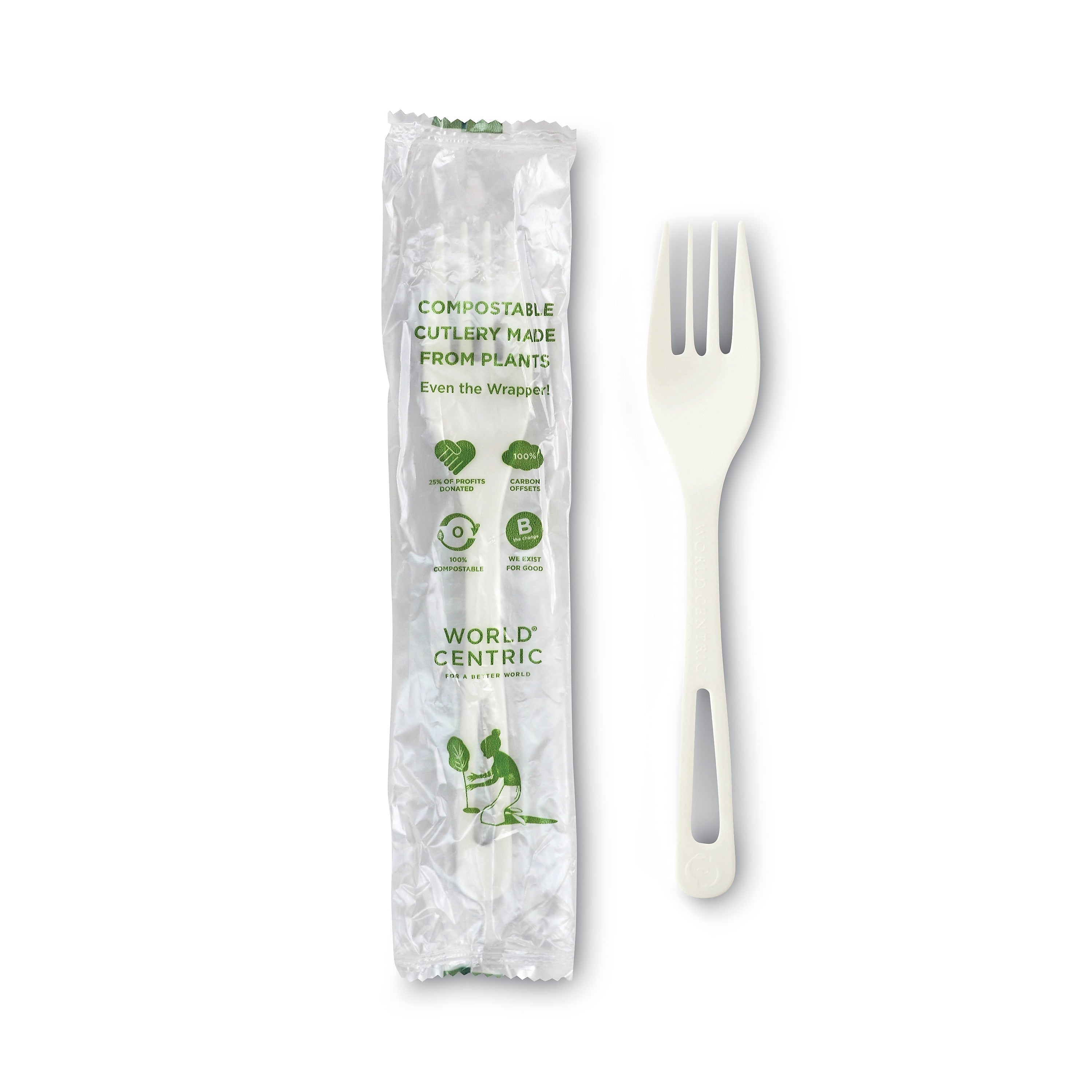 World Centric TPLA Compostable Cutlery, Fork, 6.3", White, 750/Carton