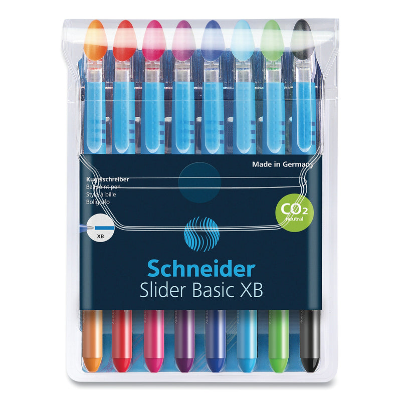 Schneider Slider Basic Ballpoint Pen, Extra Broad Point, Assorted Inks, 8/Pack (151298)