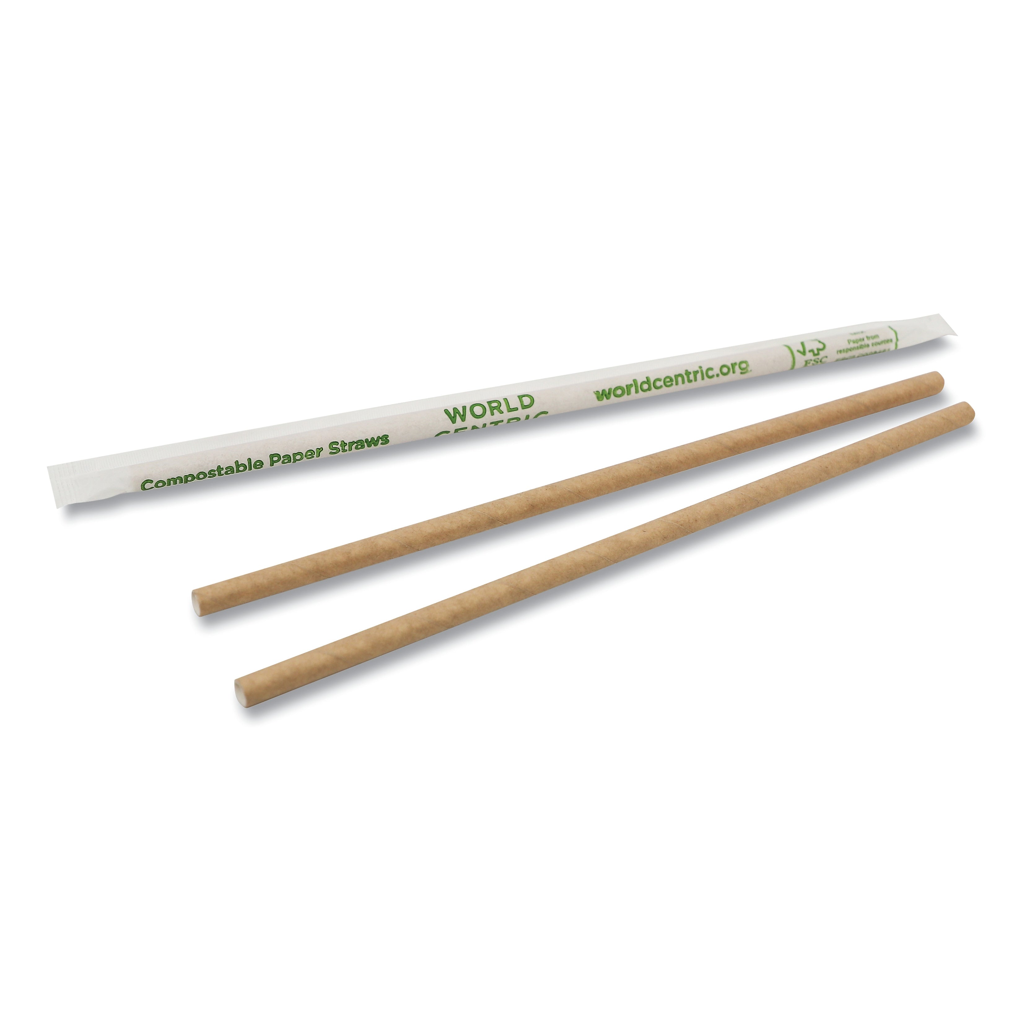 World Centric Sustainable Kraft Paper Straws, Wrapped, 8", Natural, 6,000/Carton