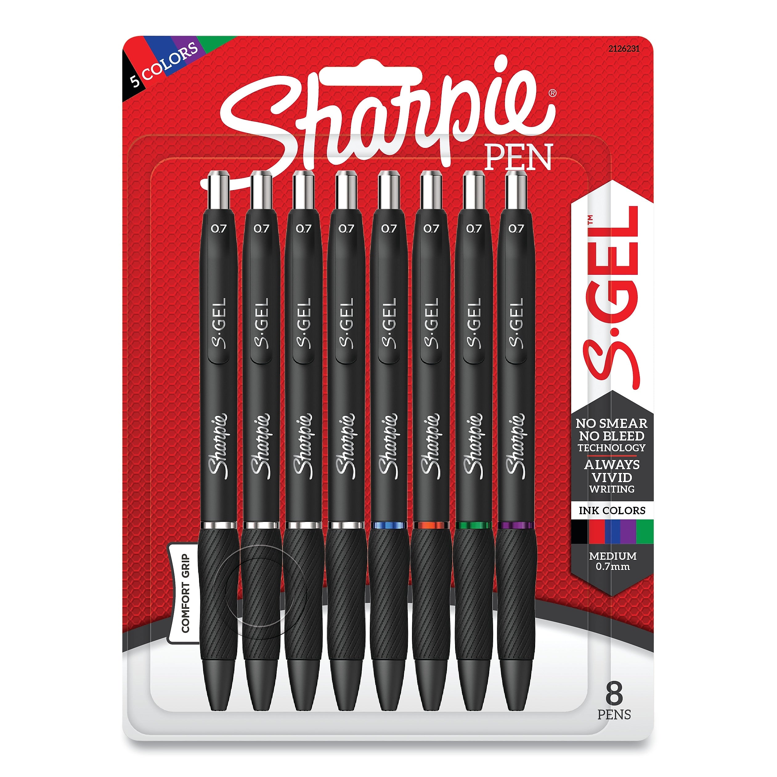 Sharpie S-Gel Retractable Gel Pen, Medium Point, 0.7 mm, Assorted Ink, 8/Pack (SAN2126231)