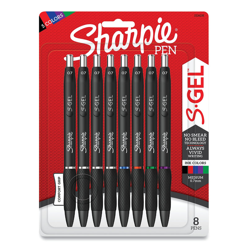 Sharpie S-Gel Retractable Gel Pen, Medium Point, 0.7 mm, Assorted Ink, 8/Pack (SAN2126231)