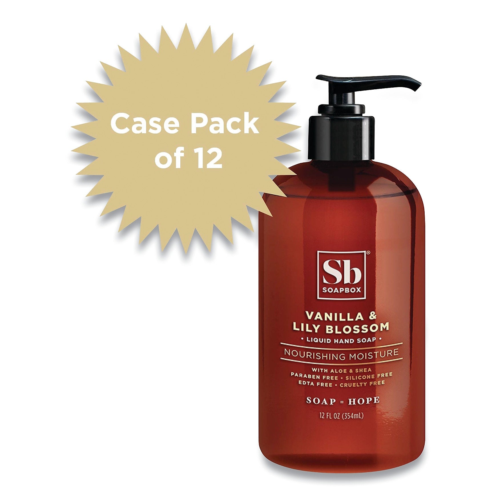 Soapbox Hand Soap, Vanilla and Lily Blossom, 12 oz Pump Bottle, 12/Carton