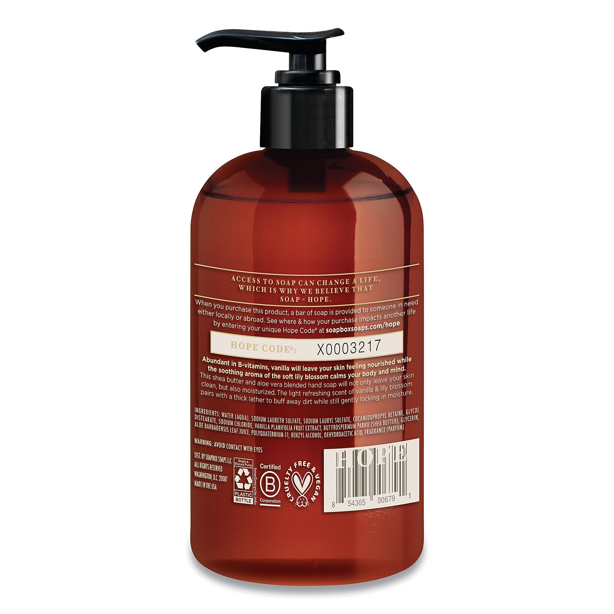 Soapbox Hand Soap, Vanilla and Lily Blossom, 12 oz Pump Bottle, 12/Carton