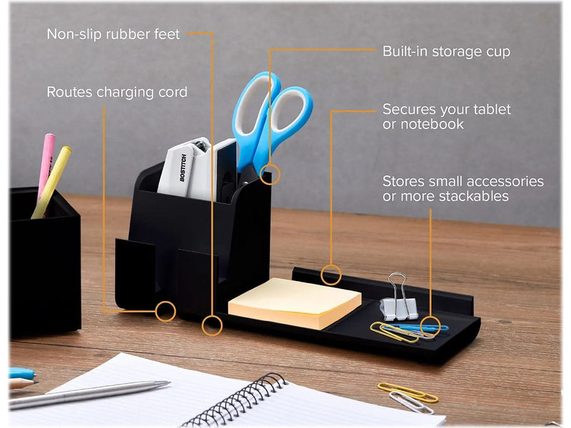 Bostitch Konnect Stackable Plastic Office Phone Stand, Black (KT2-BASEPHONE-BLK)