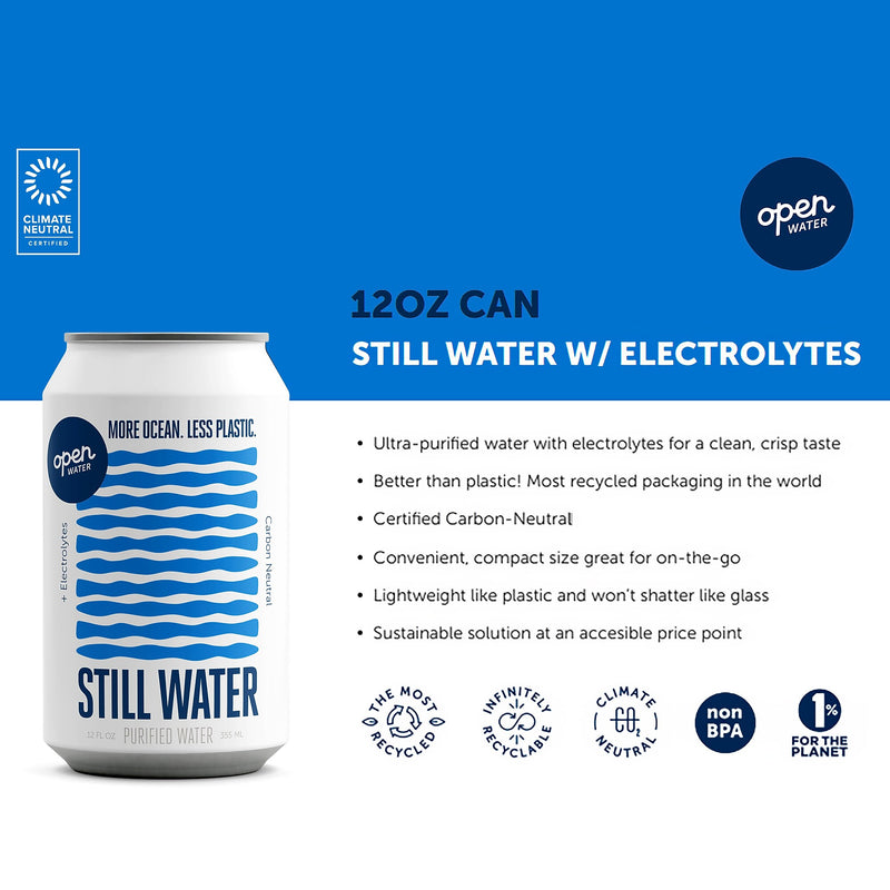 Open Water Still Canned Water with Electrolytes, 12 oz., 12/Case (343-00002)