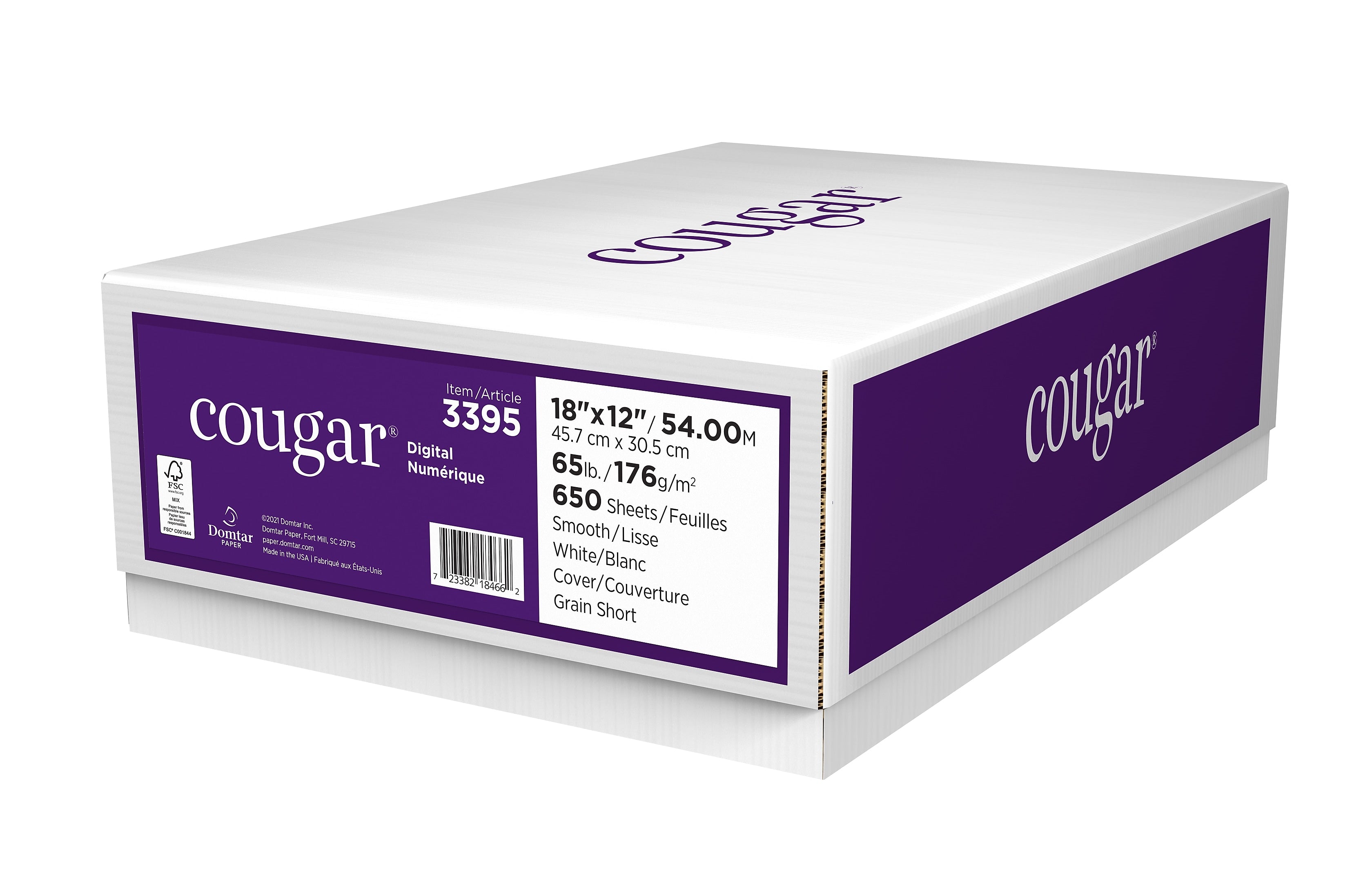 Cougar 65 lb. Cover Paper, 12" x 18", White, 650 Sheets/Case (3395)