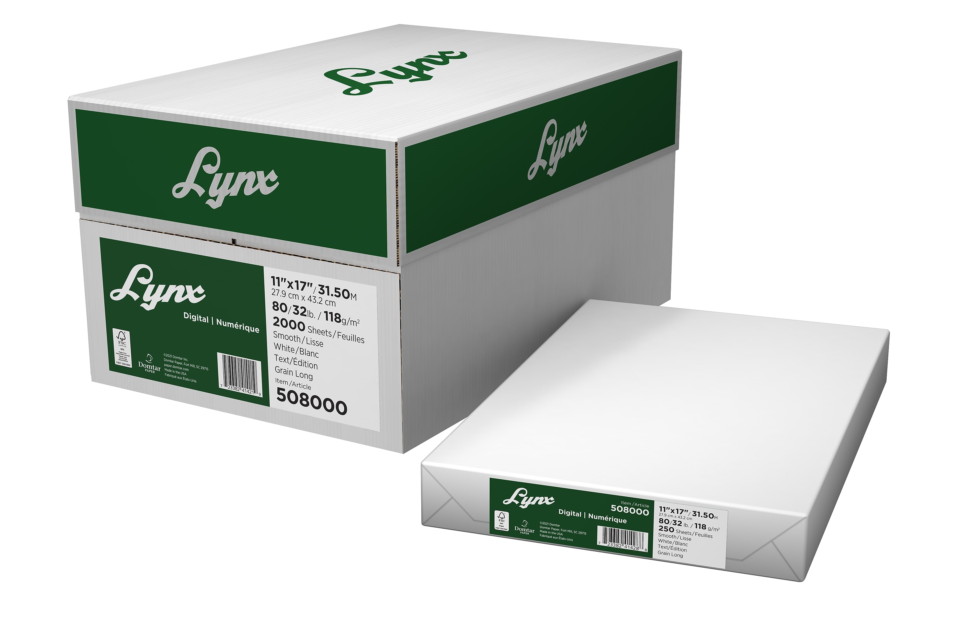 Lynx Opaque 11" x 17" Laser Paper, 32 lbs., 96 Brightness, 2000 Sheets/Carton (508000case)