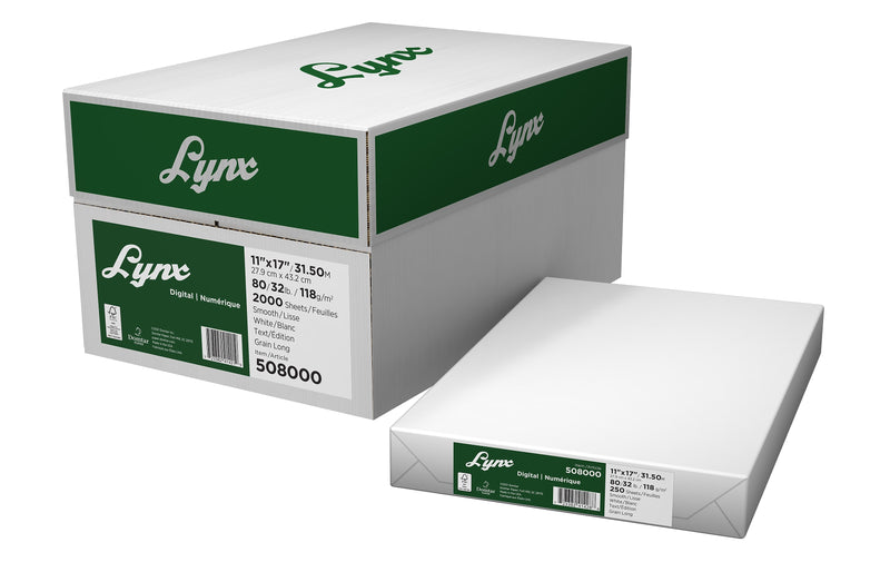 Lynx Opaque 11" x 17" Laser Paper, 32 lbs., 96 Brightness, 2000 Sheets/Carton (508000case)