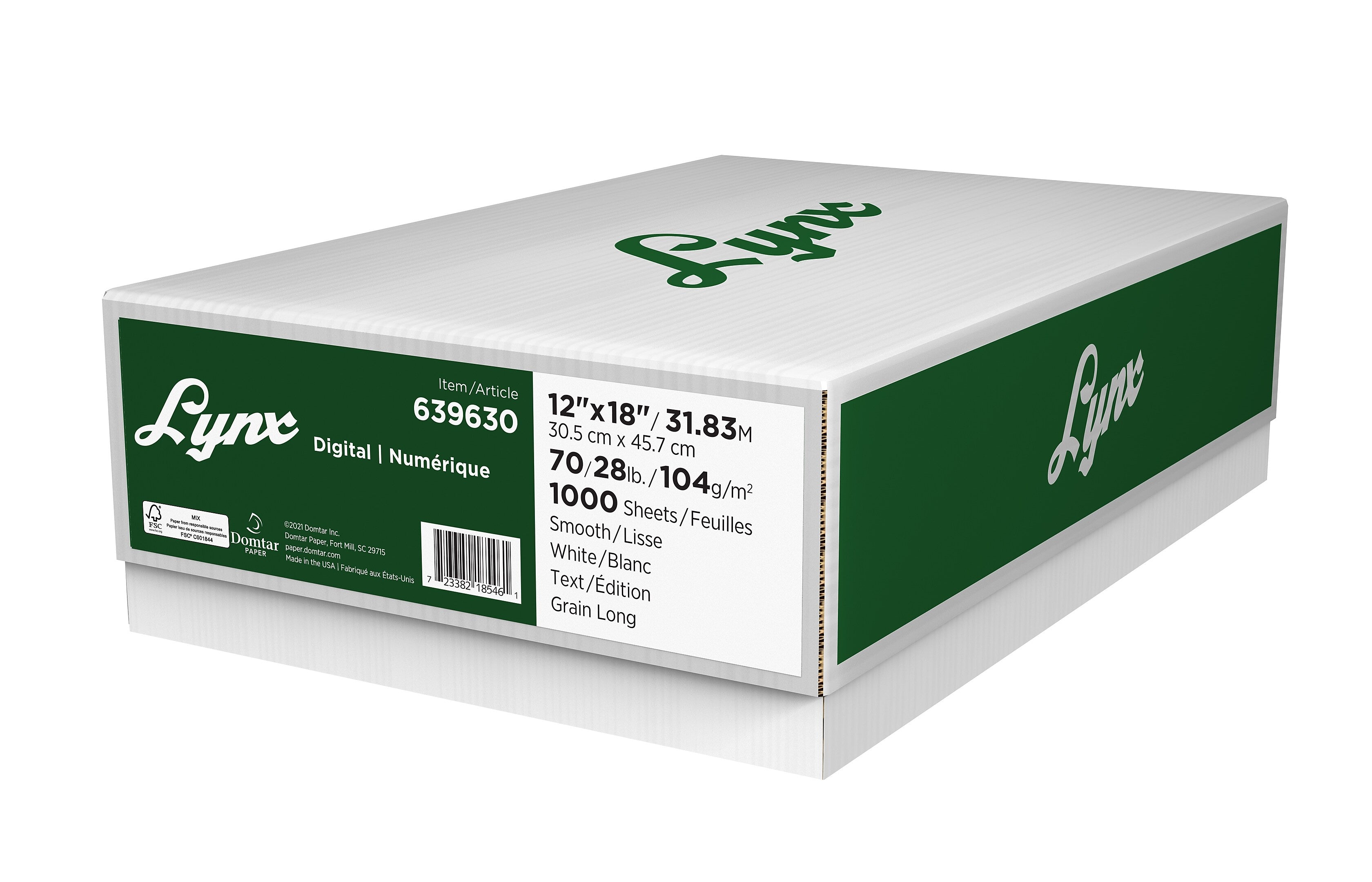 Domtar Lynx Opaque 12" x 18" Laser Paper, 70 lbs., White, 1000/Case (639630)