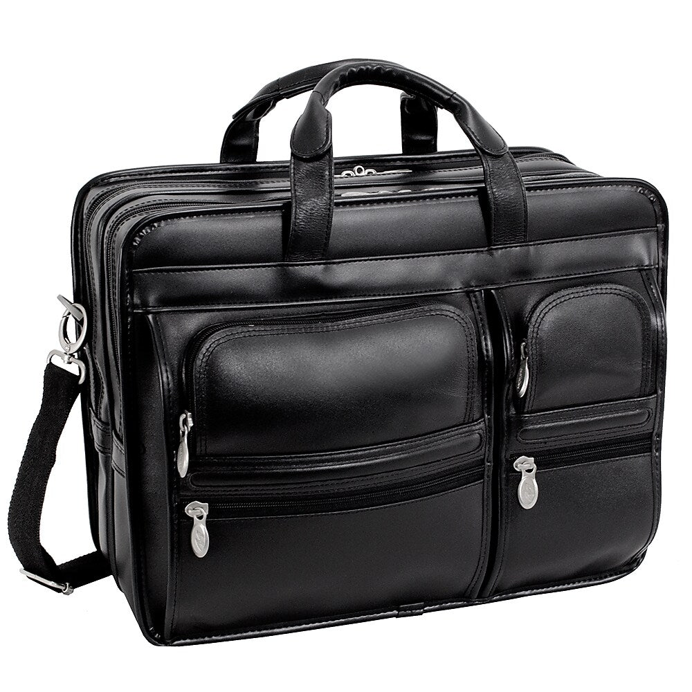 McKlein Clinton P Series Leather Briefcase, Laptop Compatible, Rolling, Black (88445)